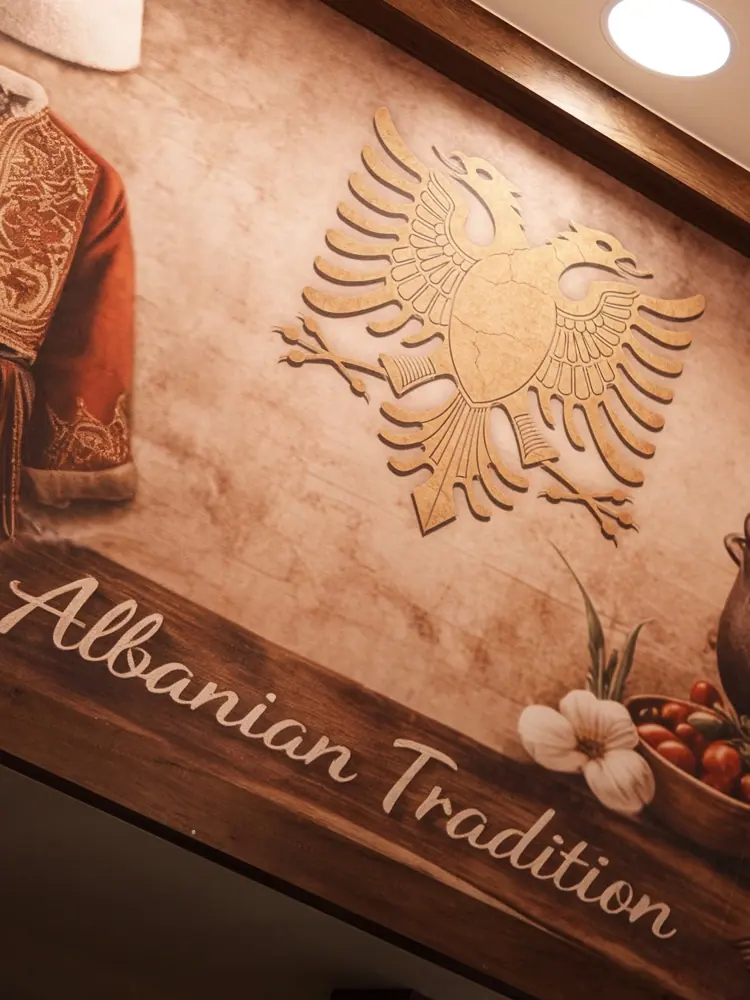 The Albanian eagle on the dining room wall